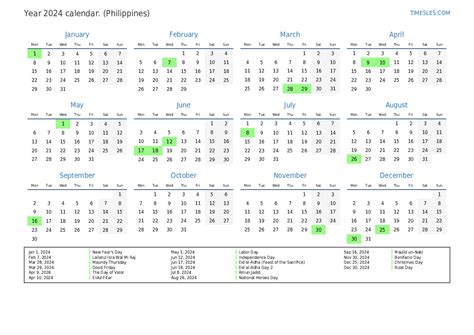 Calendar for 2024 with holidays in Philippines | Print and download calendar