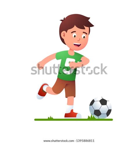 Boy Playing Soccer Game Kid Attacking Stock Vector (Royalty Free ...