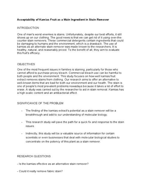 Acceptability of Kamias Fruit As A Main Ingredient in Stain Remover | PDF