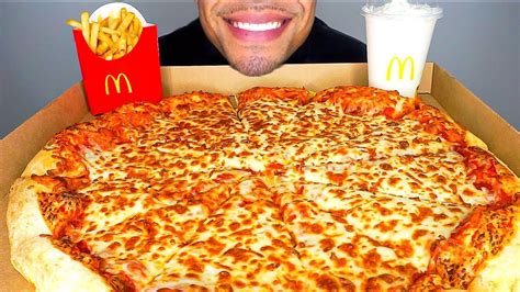 COSTCO CHEESE PIZZA MCDONALDSFRIES MUKBANG BIG BITES CHALLENGE REVIEW RECIPE ASMR JERRY MOUTH ...