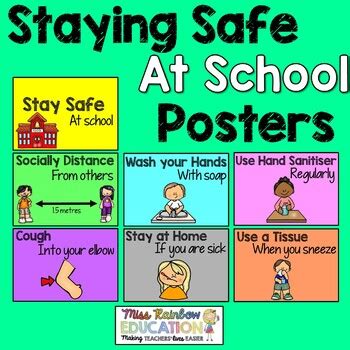 Staying Safe at School Posters (Covid-19) by Miss Rainbow Education