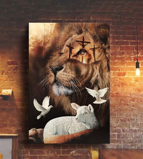 Christian Beautiful Jesus Lion Lamb And Dove Wall Art Decor Poster ...