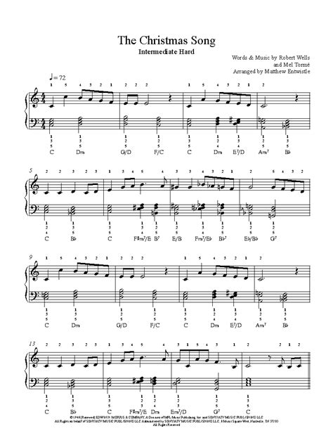 The Christmas Song by Nat King Cole Piano Sheet Music | Intermediate Level