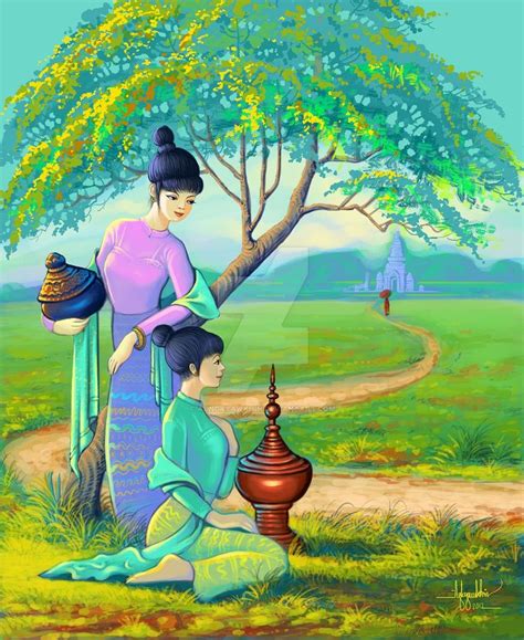 MYANMAR LADIES by AungKyawKhin on DeviantArt | Myanmar art, Thai art, Drawing wallpaper