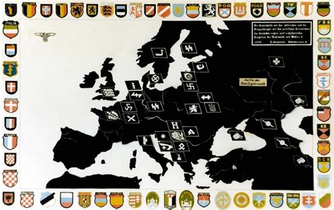 Map showing the shields and collar insignia of Waffen-SS divisions and their locations : r/MapPorn