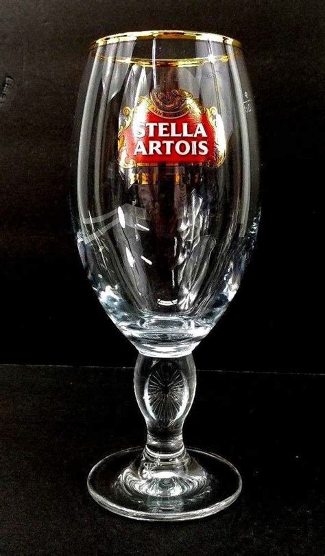 Stella Artois Belgium 7.5" Tall Gold Rimmed Stemmed Beer Glass Imported Footed #StellaArtois ...