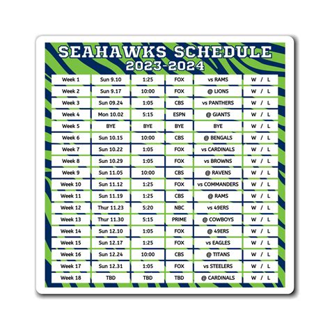 2023 2024 Seattle Seahawks Schedule Magnet 6 X 6 Inches Nfl - Etsy