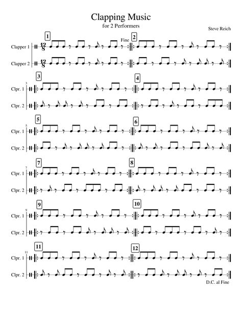 Clapping Music by Steve Reich Sheet music for Hand Clap (Mixed Duet ...