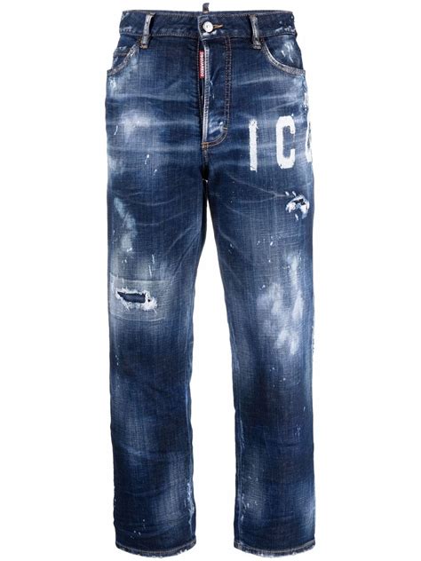 DSQUARED2 logo-print Distressed Skinny Jeans | Blue | FARFETCH