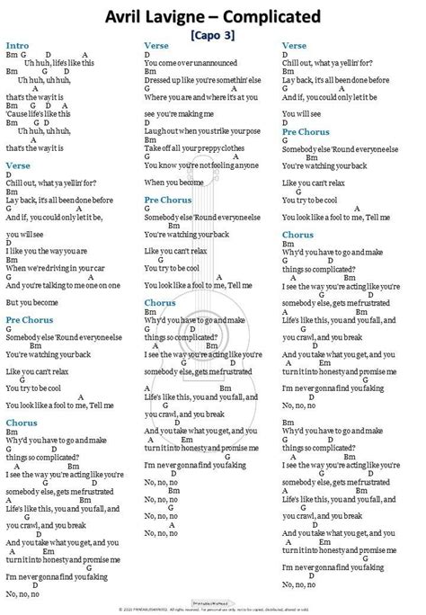 Avril Lavigne - Complicated Guitar Chords