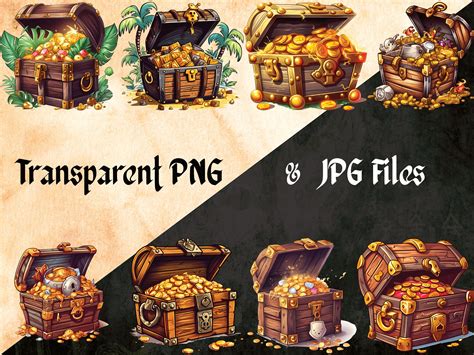 Treasure Chest Full of Gold Clipart With Transparent Background, Pirate Jewels, Digital PNG ...