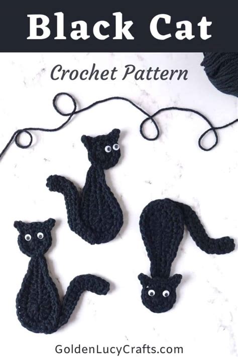 Black Cat Crochet Pattern, Halloween Applique - GoldenLucyCrafts