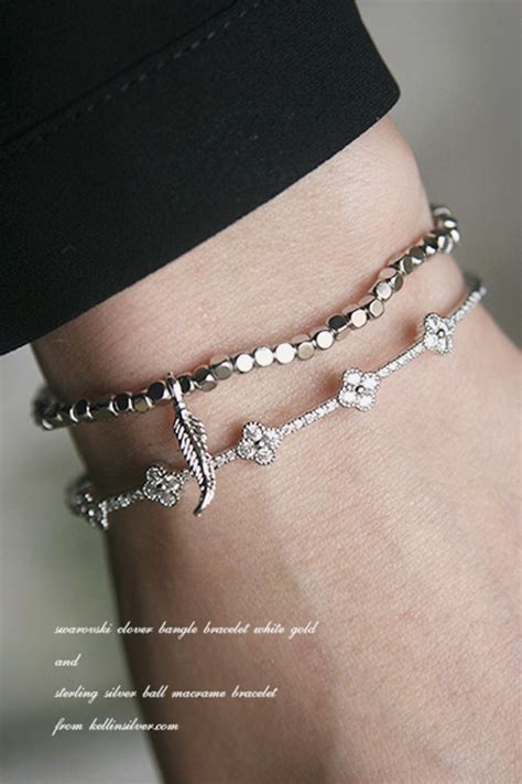 Swarovski Clover Bangle Bracelet White Gold - kellinsilver.com