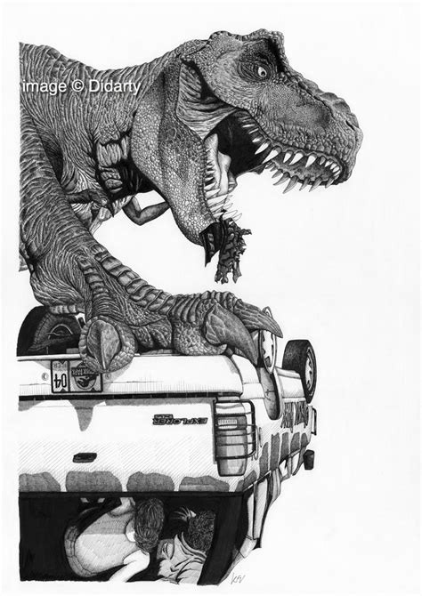 Jurassic Park Pen and Ink Drawing Print - Etsy