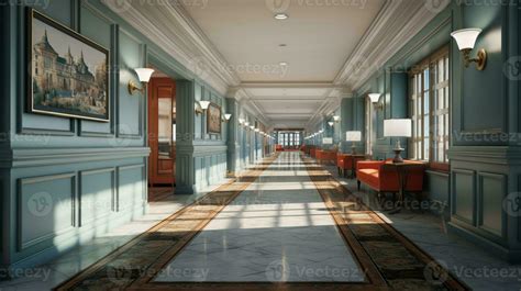 End of a long hallway Interior design, liminal space, hyper-realistic ...