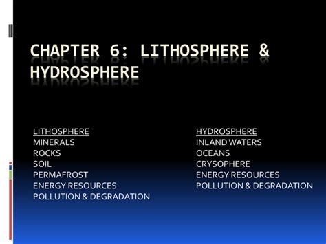 CHAPTER 6: LITHOSPHERE & HYDROSPHERE