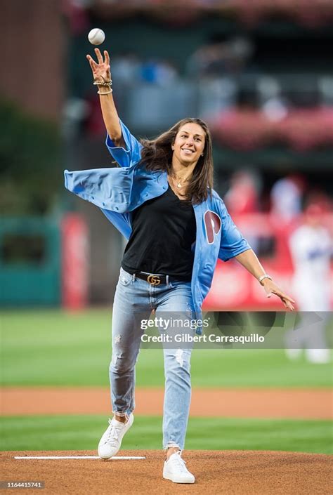 Soccer player Carli Lloyd throws out ceremonial first pitch at the... News Photo - Getty Images