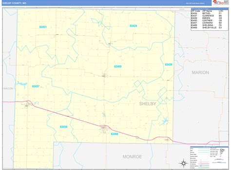 Shelby County, MO Zip Code Wall Map Basic Style by MarketMAPS