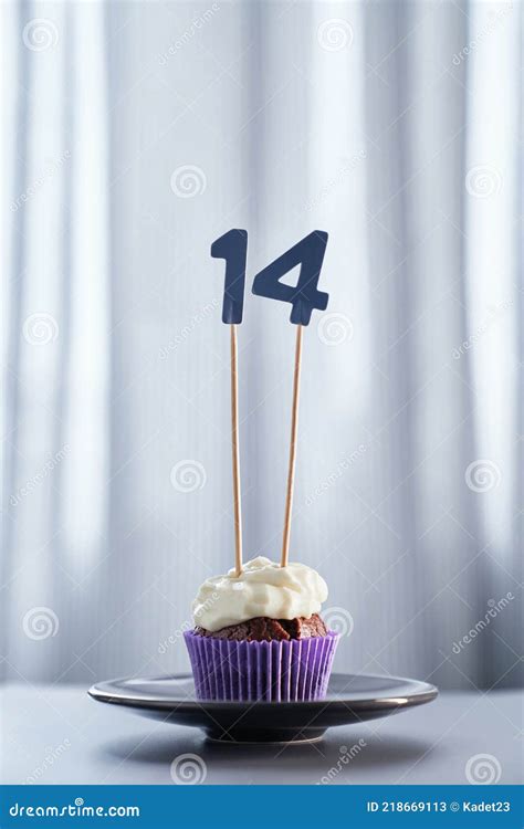 Minimalistic Tasty Birthday Cake with Number 14 Fourteen Stock Image ...