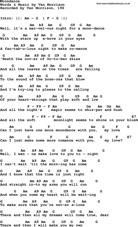 Song lyrics with guitar chords for Moondance - Van Morrison, 1969