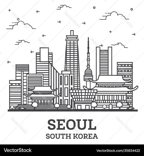 Outline seoul south korea city skyline Royalty Free Vector