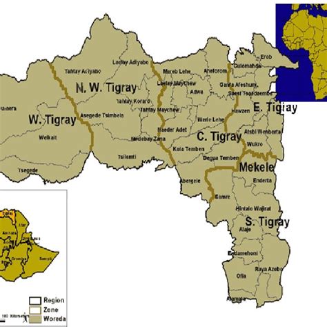 Map of Tigray regional state of Ethiopia. The site is located in ...