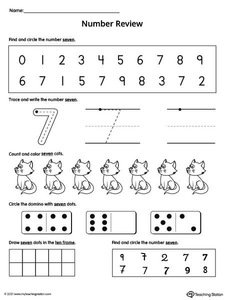 Number 7 Review Worksheet | MyTeachingStation.com