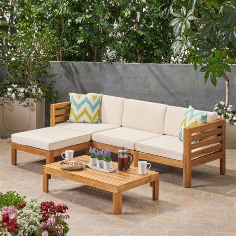 Canal Outdoor 5 Piece Acacia Wood Sofa Set – GDF Studio