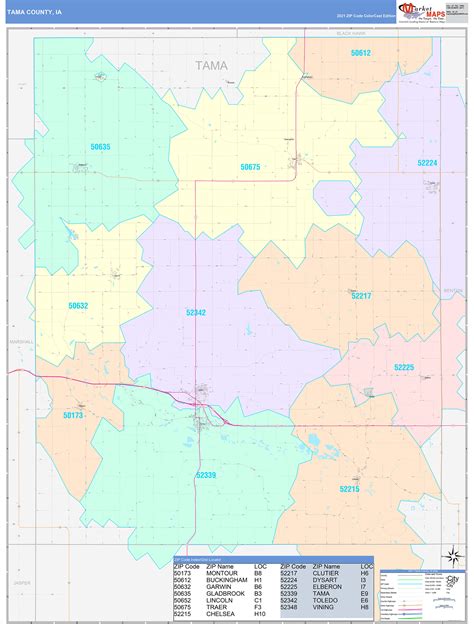 Tama County, IA Wall Map Color Cast Style by MarketMAPS - MapSales.com