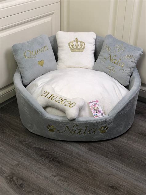 Gray and Golden Personalized Dog Bed Cream Royal Dog Bed - Etsy | Personalized dog beds, Bed ...