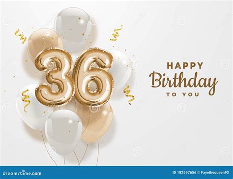 Happy 36th Birthday Gold Foil Balloon Greeting Background. Stock Vector - Illustration of gold ...