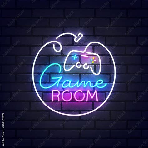 Game neon sign, bright signboard, light banner. Game Room logo neon ...