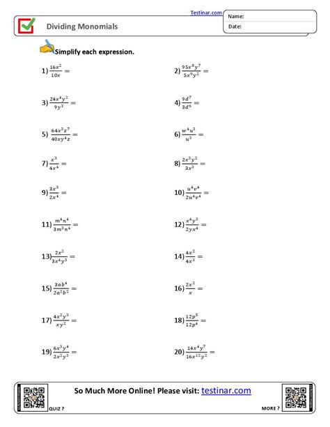 Dividing Monomials worksheets - Worksheets Library