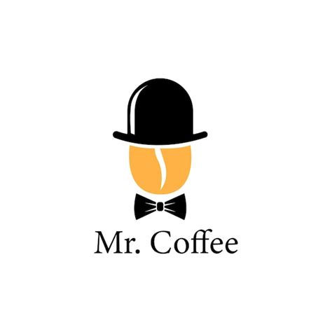 Grano de café con logo de sombrero mister coffee en blanco | Vector Premium