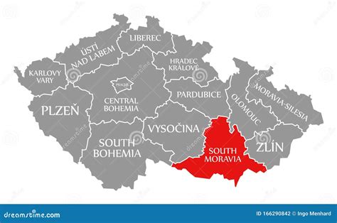 South Moravia Red Highlighted in Map of Czech Republic Stock Illustration - Illustration of ...