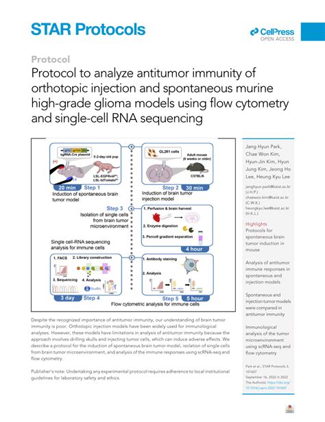 (PDF) Protocol to analyze antitumor immunity of orthotopic injection and spontaneous murine high ...