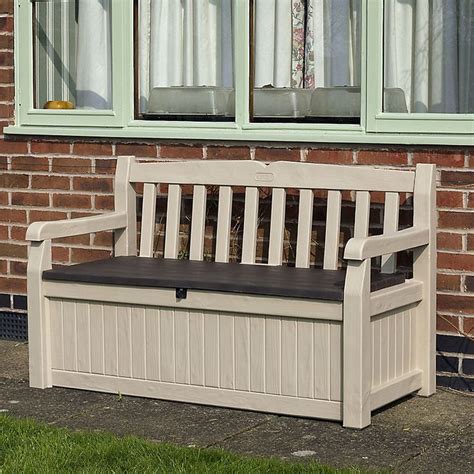 Wood effect Plastic Garden storage bench box | DIY at B&Q | Patio storage, Outdoor storage bench ...