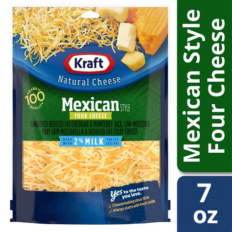 Kraft Shredded 2% Milk Reduced Fat Mexican Style Four Cheese Blend, 7 ...