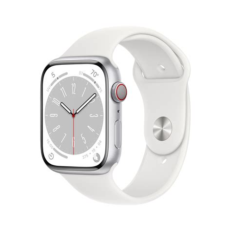 Apple Watch Series 8 GPS + Cellular 45mm Silver Aluminum Case with White Sport Band - S/M ...