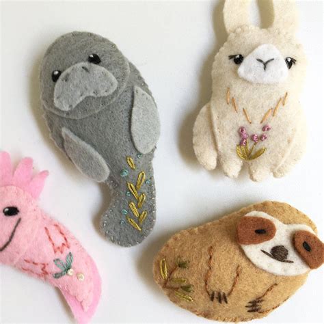 Felt Animals PDF Pattern for Unusual Creatures, Digital Download, Llama, Axolotl, Sloth, Manatee ...