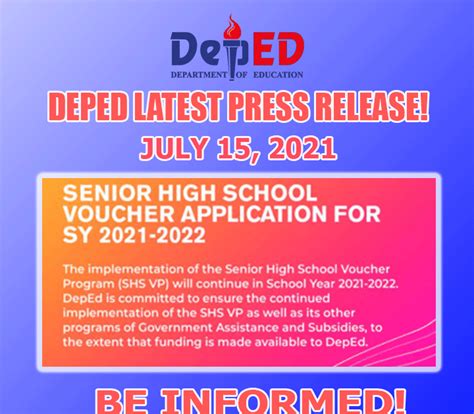 DepEd announces Senior High School Voucher Application for SY 2021-2022