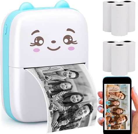 Mini Printer Portable Thermal Printer for Smartphones Wireless Bluetooth Pocket Printers 6 Rolls ...