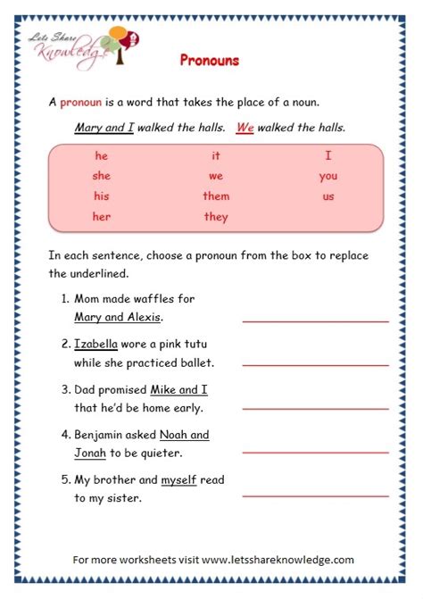 Object Pronouns Worksheet Grade 3