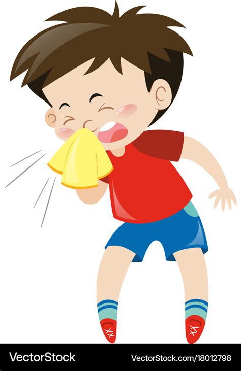 Boy in red shirt sneezing Royalty Free Vector Image