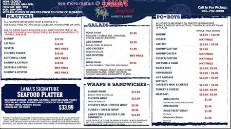 Menu at Lama's Seafood Market & Eatery restaurant, Mandeville, LA-22