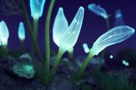 Premium Photo | Bioluminescence plants glowing in the forest 3d illustration