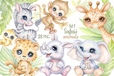 Clip Art & Image Files Jungle Cute Baby Animals Clipart Safari Animals Watercolor clipart ...