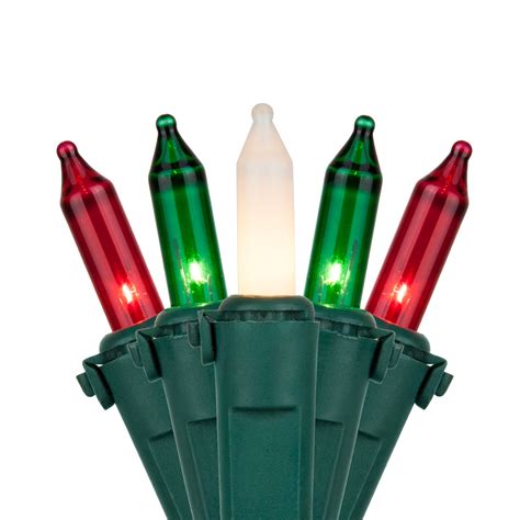 Christmas Lights - 50 Red, Green, White Frost Mini Christmas Lights, 6" Spacing, Premium, Green Wire