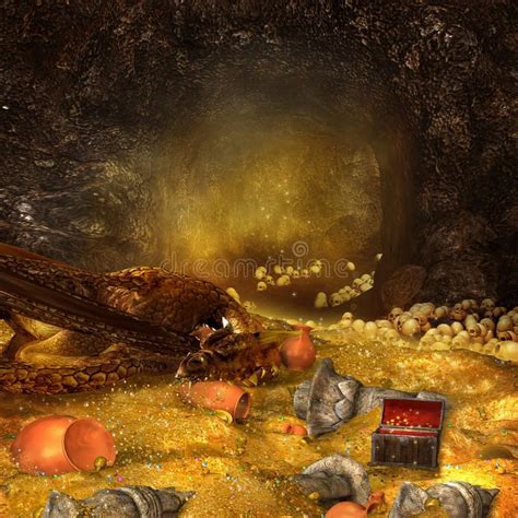 Dragon's cave. Fantasy mountain cave with a heap of gold and sleeping dragon , #AFFILIATE, # ...