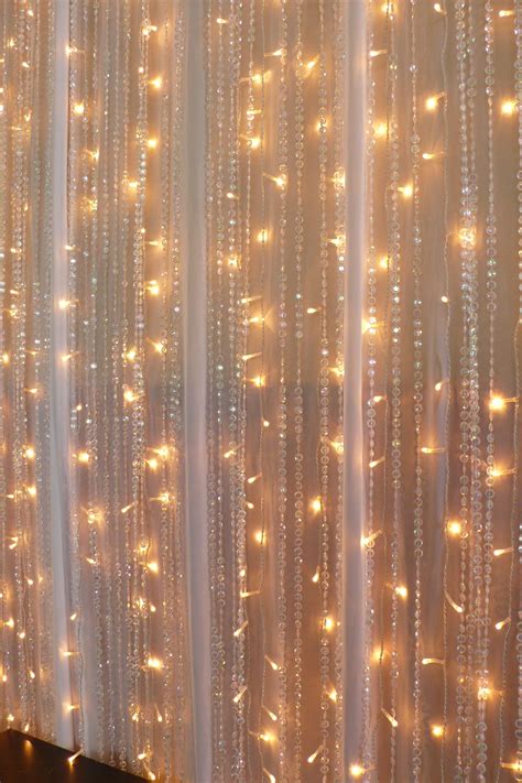 Chiffon, fairy lights, Beaded crystal curtains | Real Wedding Backdrops | Pinterest | Lights ...